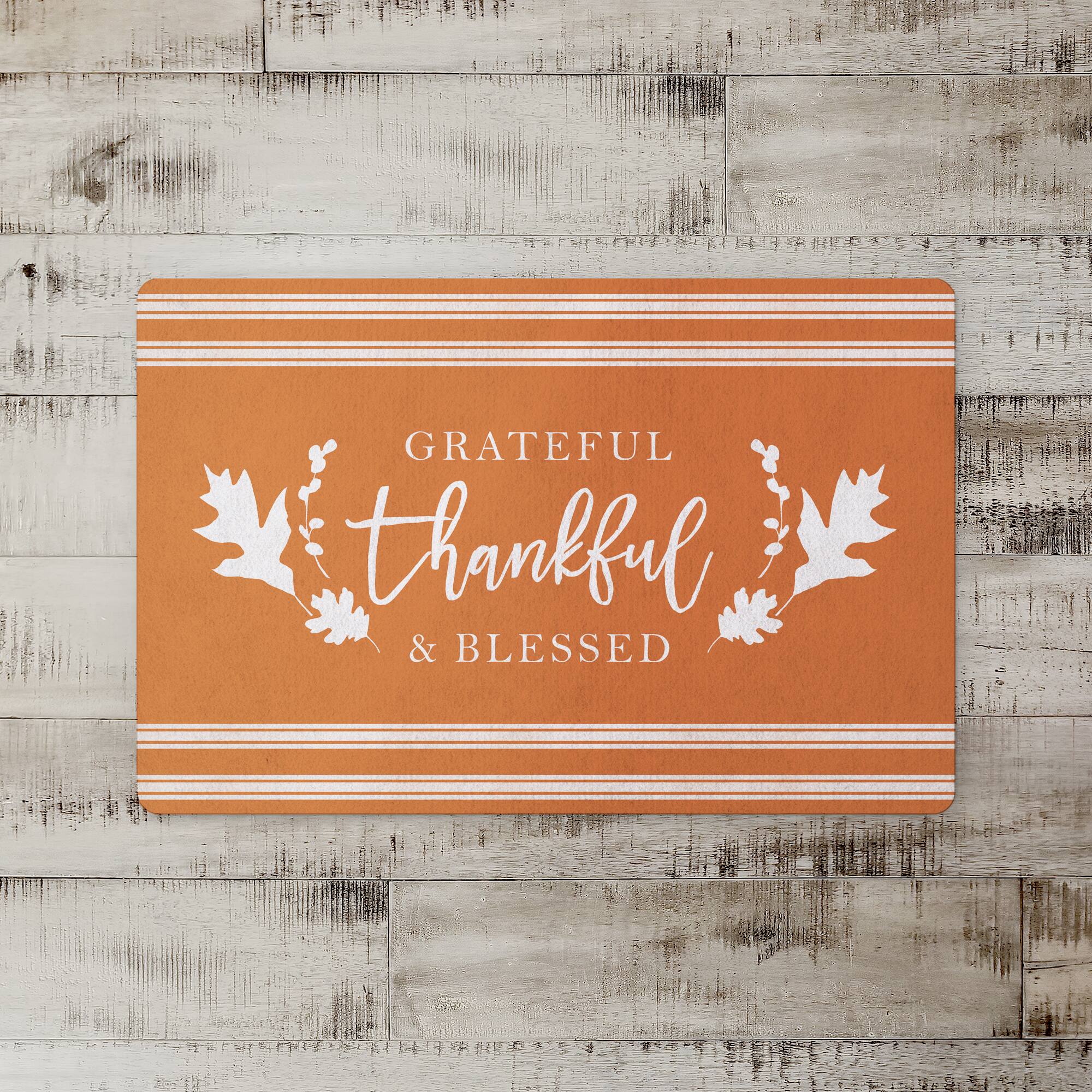 Grateful Thankful Blessed Stripes Floor Mat
